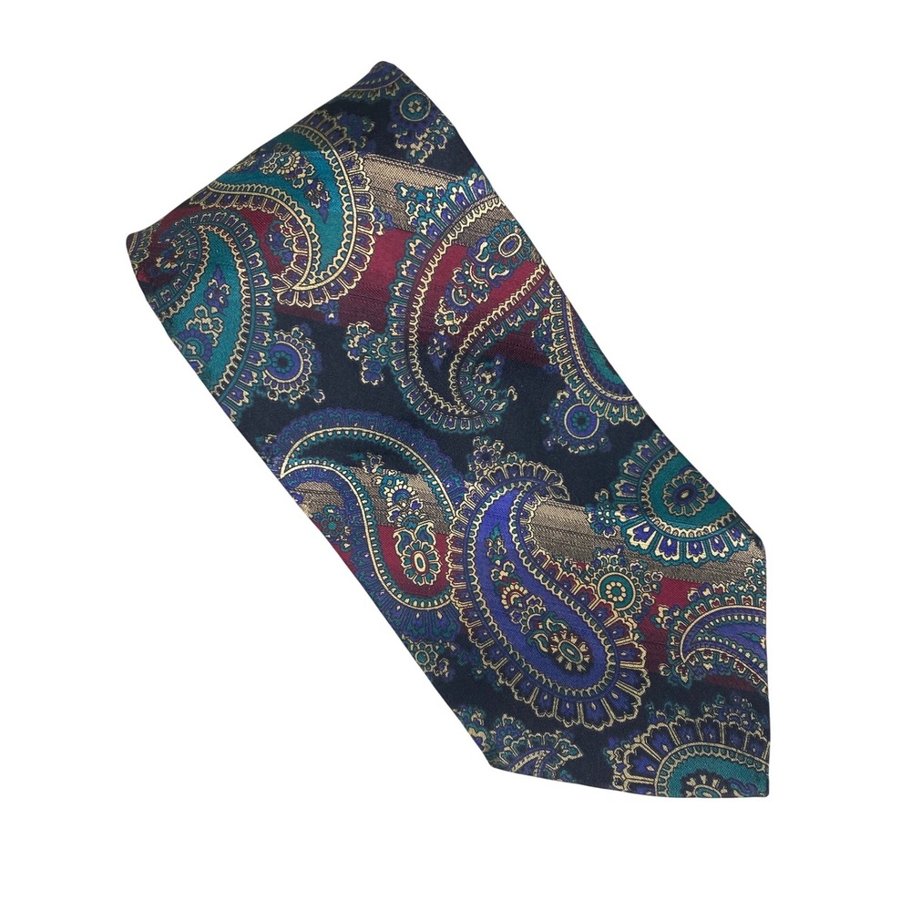 Guy Laroche Diffusion Mens Tie Paisley Silk Vintage‎ Designer Navy Blue 58x4